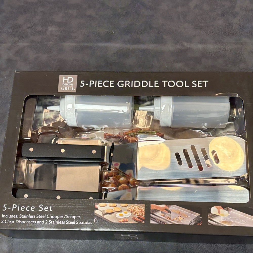HD Designs Grill 5-Piece Griddle Tool Set - Black and Silver